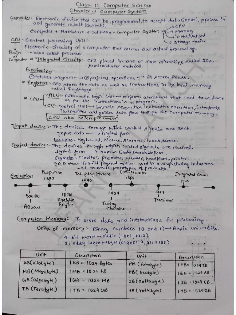 Class 11 Computer Science Notes Chapter 1 | PDF