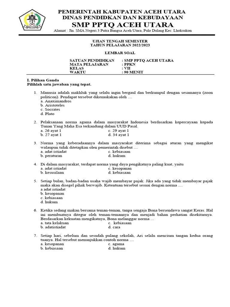 Soal Pendidikan Pancasila | PDF