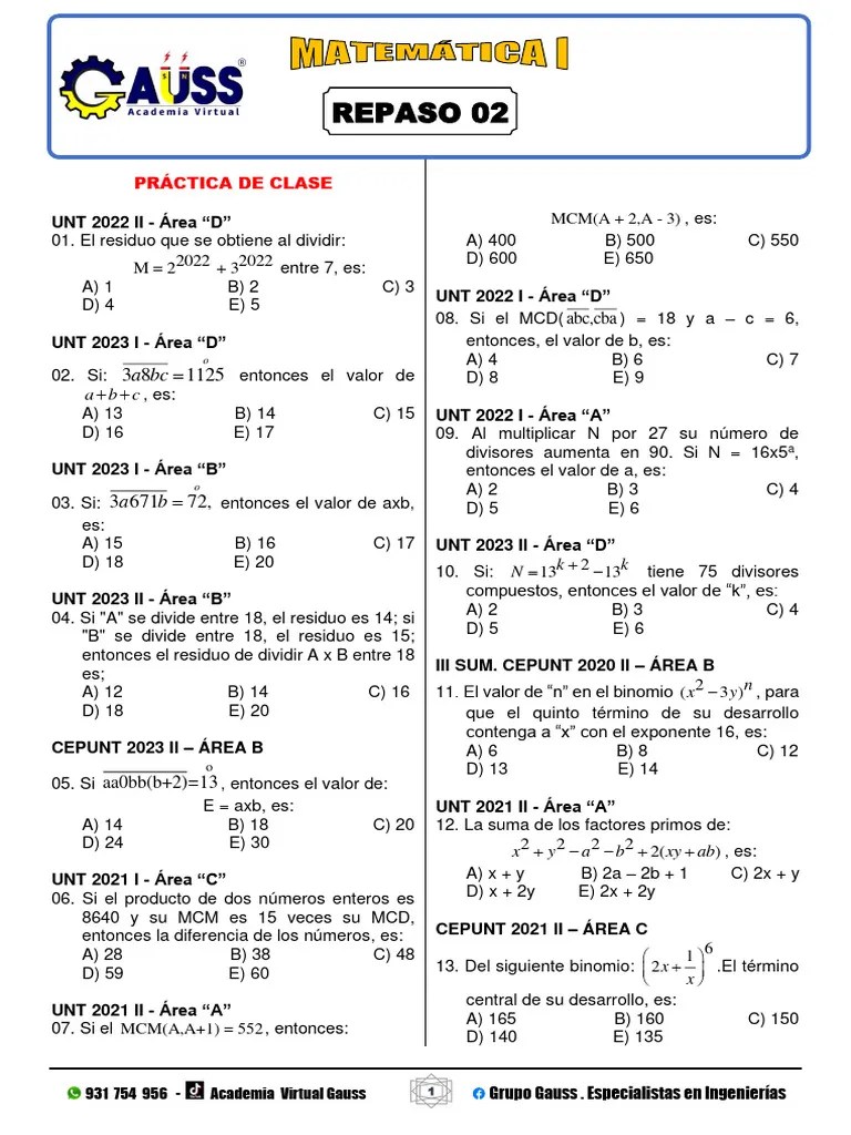 S02. Mate I - Unt 2024 I | PDF | Álgebra Abstracta | Álgebra