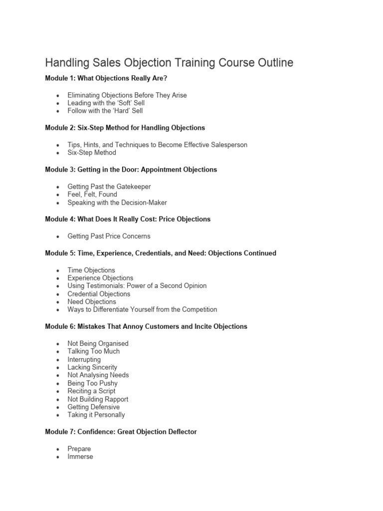 Handling Sales Objection Training | PDF