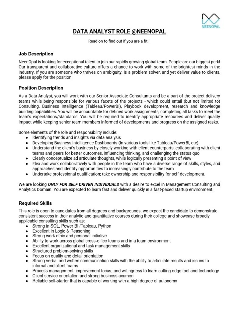 Job Description - Data Analyst (Fulltime) | PDF