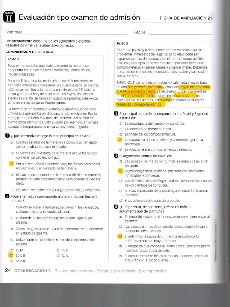 Ejercicios Examen Tipo Admision | PDF
