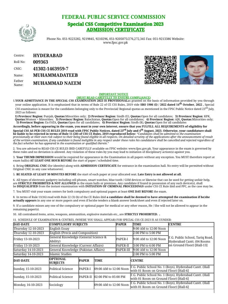 Online - Fpsc.gov - PK FPSC Css Reports Css SP Ac Detail 2023 P.PHP | PDF