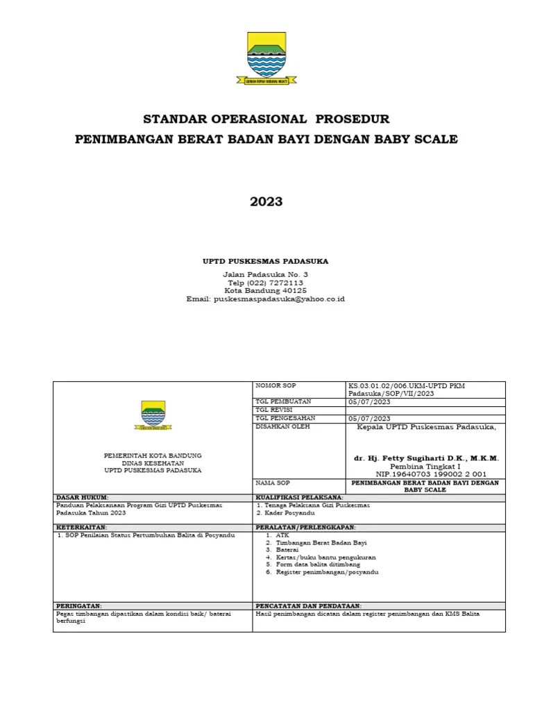 SOP Penimbangan Berat Badan Bayi Dengan Baby Scale | PDF