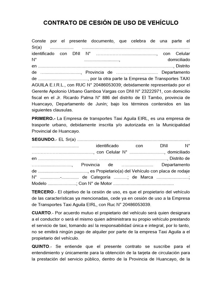 Contrato De Cesión De Uso De Vehículo | PDF | Transporte | Vehículos