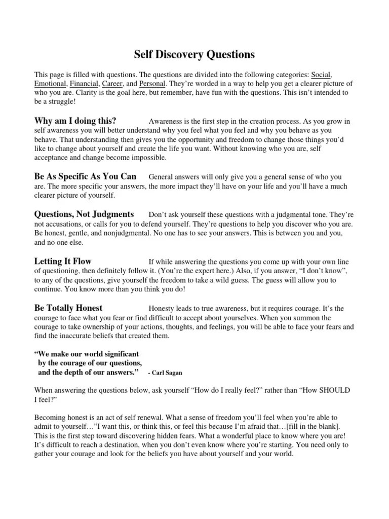 Self Discovery Questions | PDF