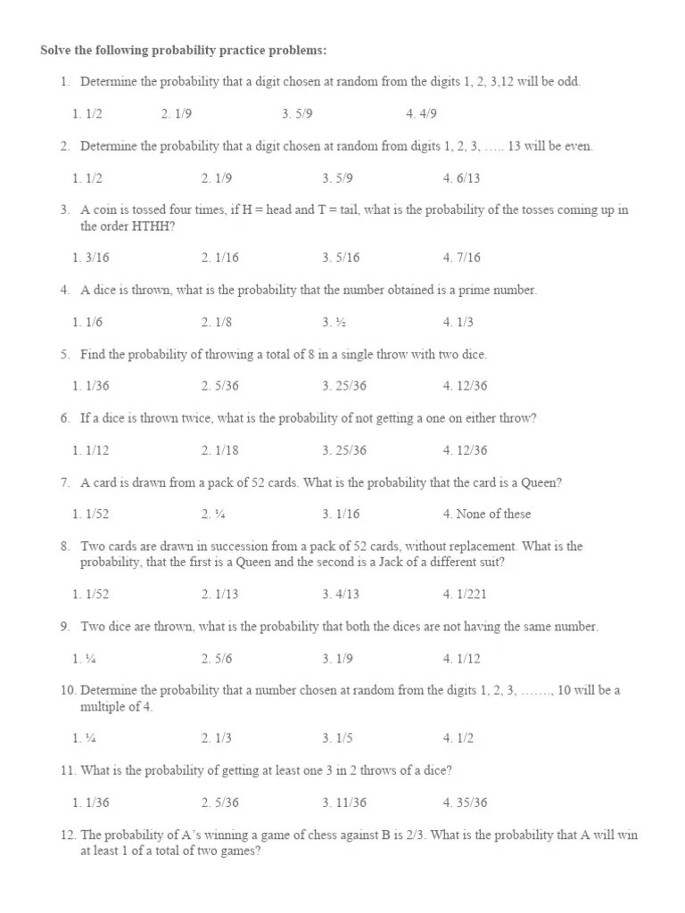 Please Solve The Following Probability Practice Problems | PDF ...
