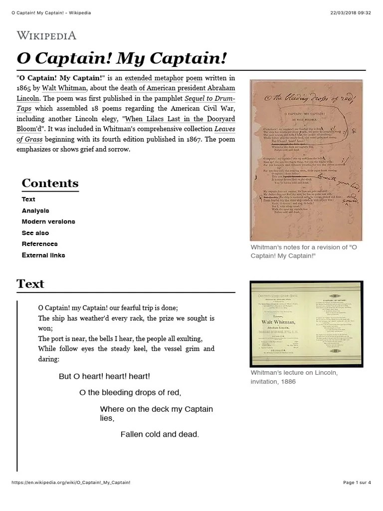 O Captain! My Captain! | PDF | Walt Whitman | Poetry