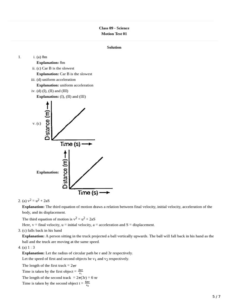 Motion Practice Sheet - Solution | PDF
