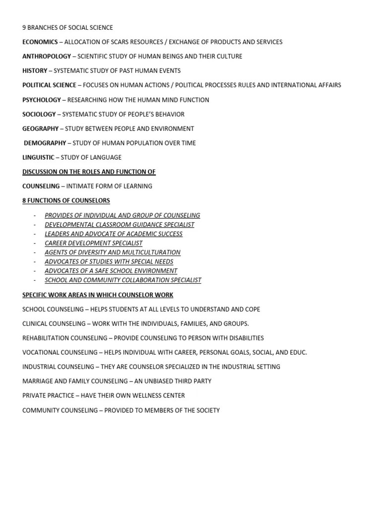 9 Branches Of Social Science | PDF