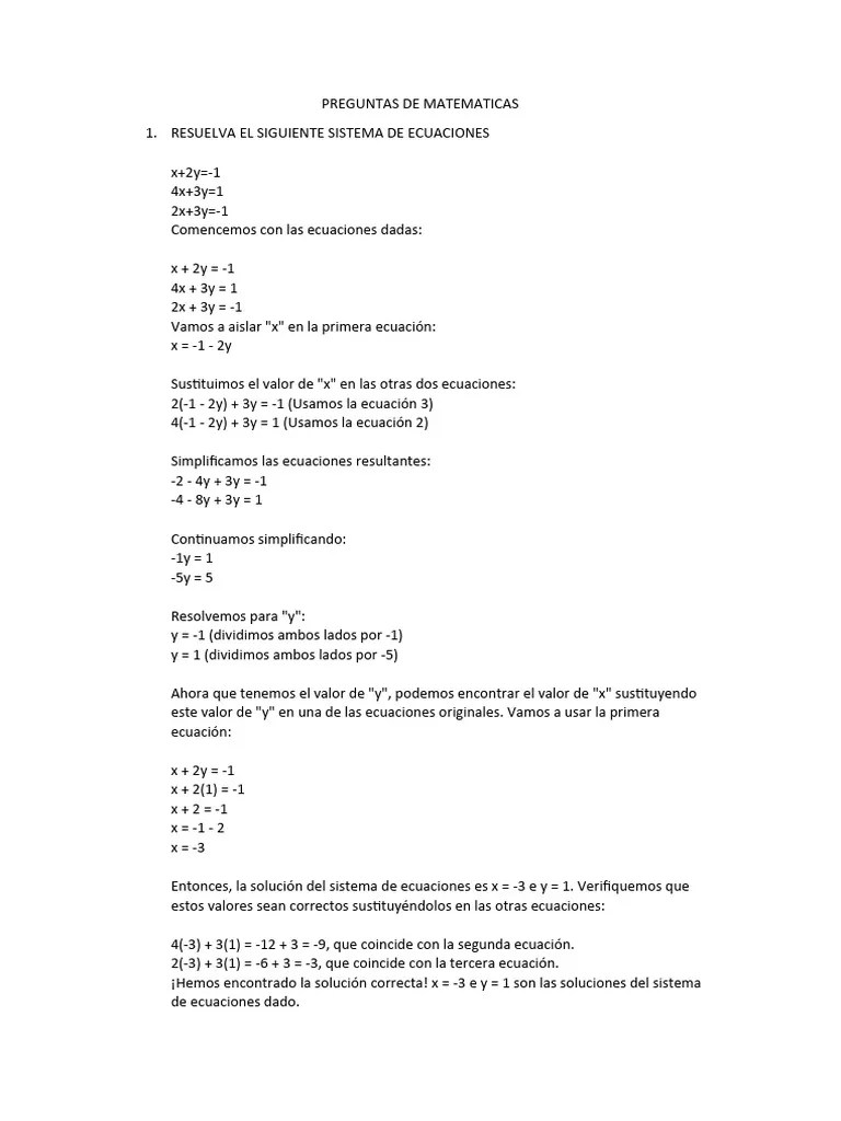 Preguntas De Matematicas | PDF | Ecuaciones | Probabilidad