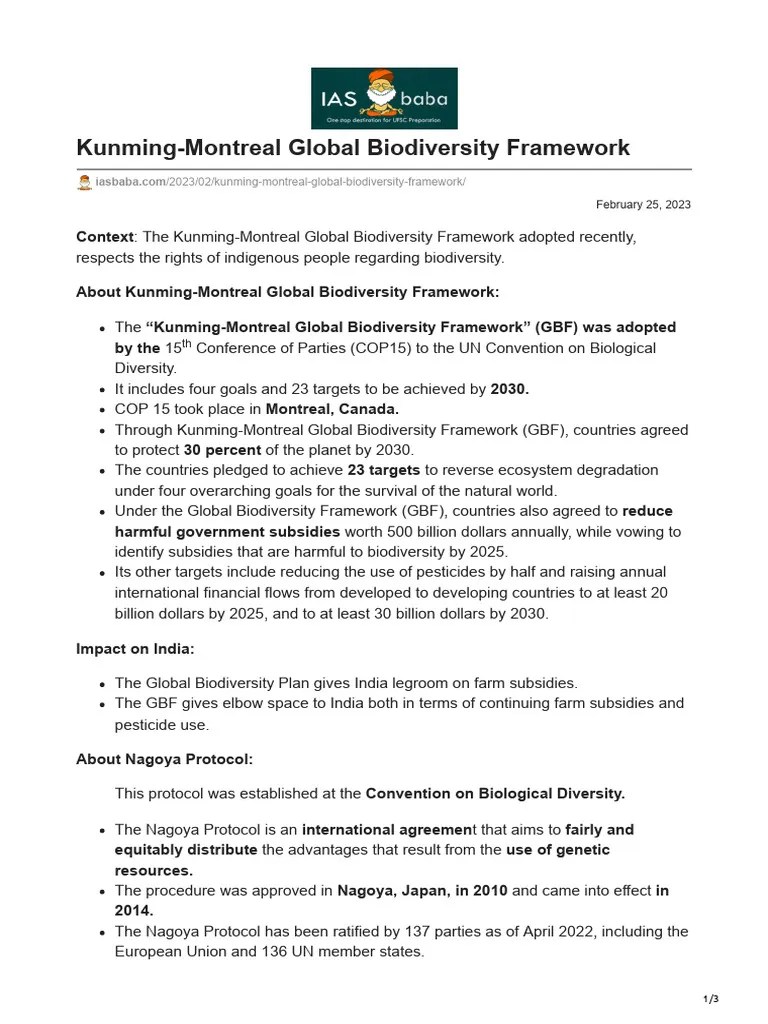 Kunming-Montreal Global Biodiversity Framework | Download Free PDF ...