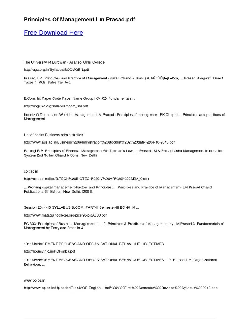 Principles Of Management LM 12 Principles And Practice Of Management By ...