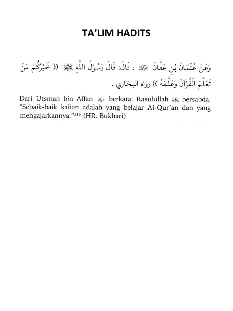 HADITS KEUTAMAAN BELAJAR DAN MENGAJAR AL-QUR'AN 1 | PDF