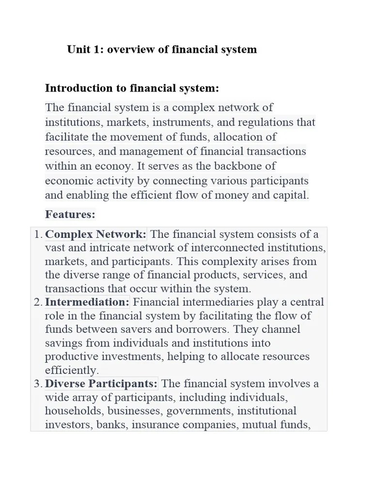 Overview Of Financial System | PDF