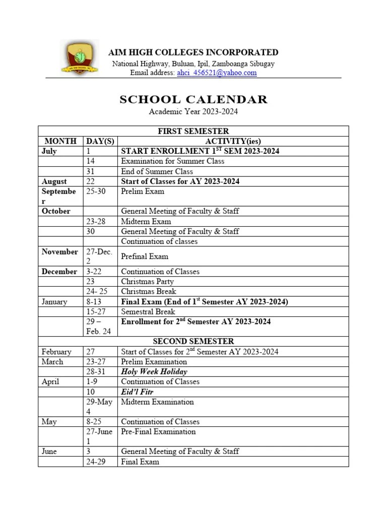 School Calendar SY 2023-2024 | PDF