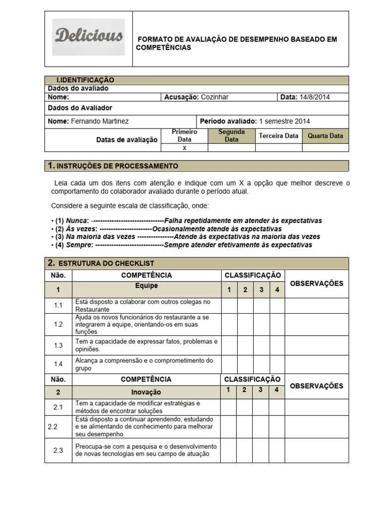 Formulário De Avaliação De Desempenho | PDF | Competência (Recursos Humanos) | Avaliação De ...