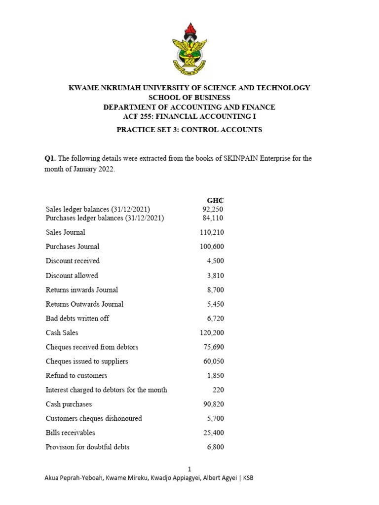Practice Set 3 (Lesson 6) Control Accounts | PDF | Debits And Credits | Service Industries