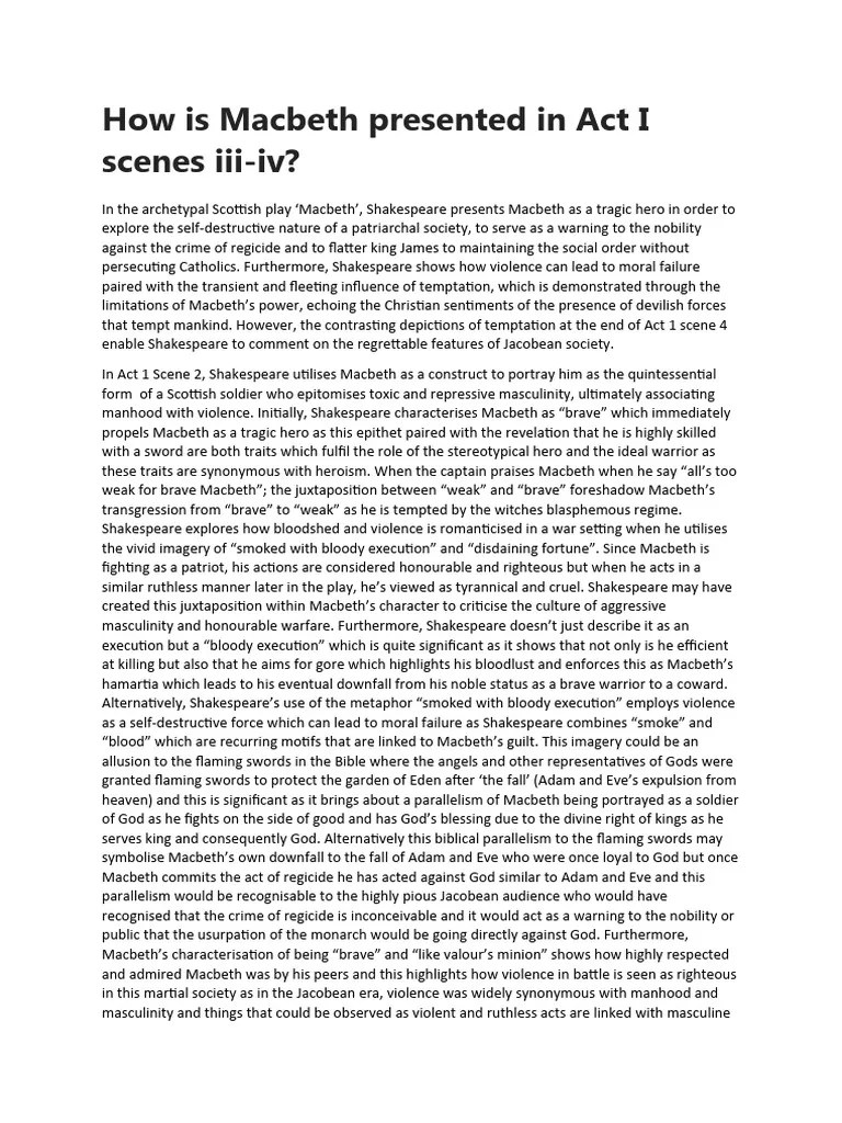 How Is Macbeth Presented In Act 1 Scene 2-4 | PDF | Macbeth | Masculinity