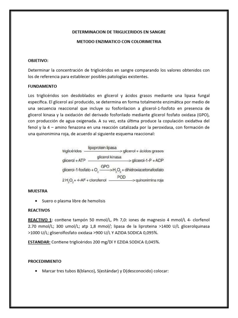 Determinacion De Trigliceridos En Sangre | PDF | Triglicéridos | Glicerol