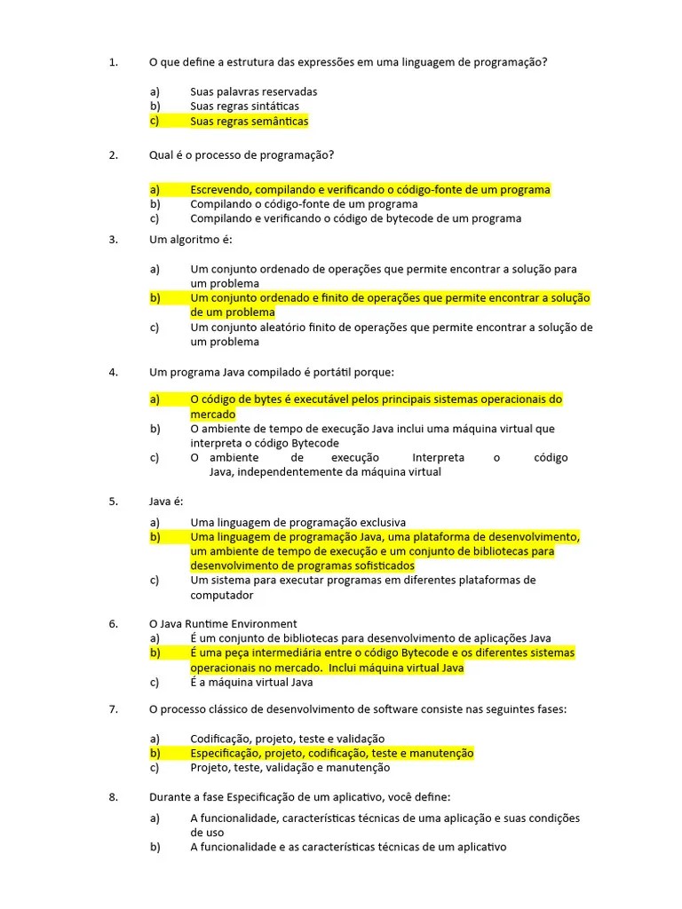 Teste Java Com Respostas | PDF | Java (linguagem De Programação ...