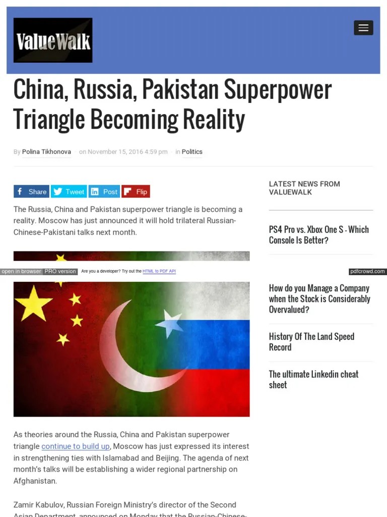 WWW Valuewalk Com 2016 11 China Russia Pakistan Super Power | Download Free PDF | Pakistan ...