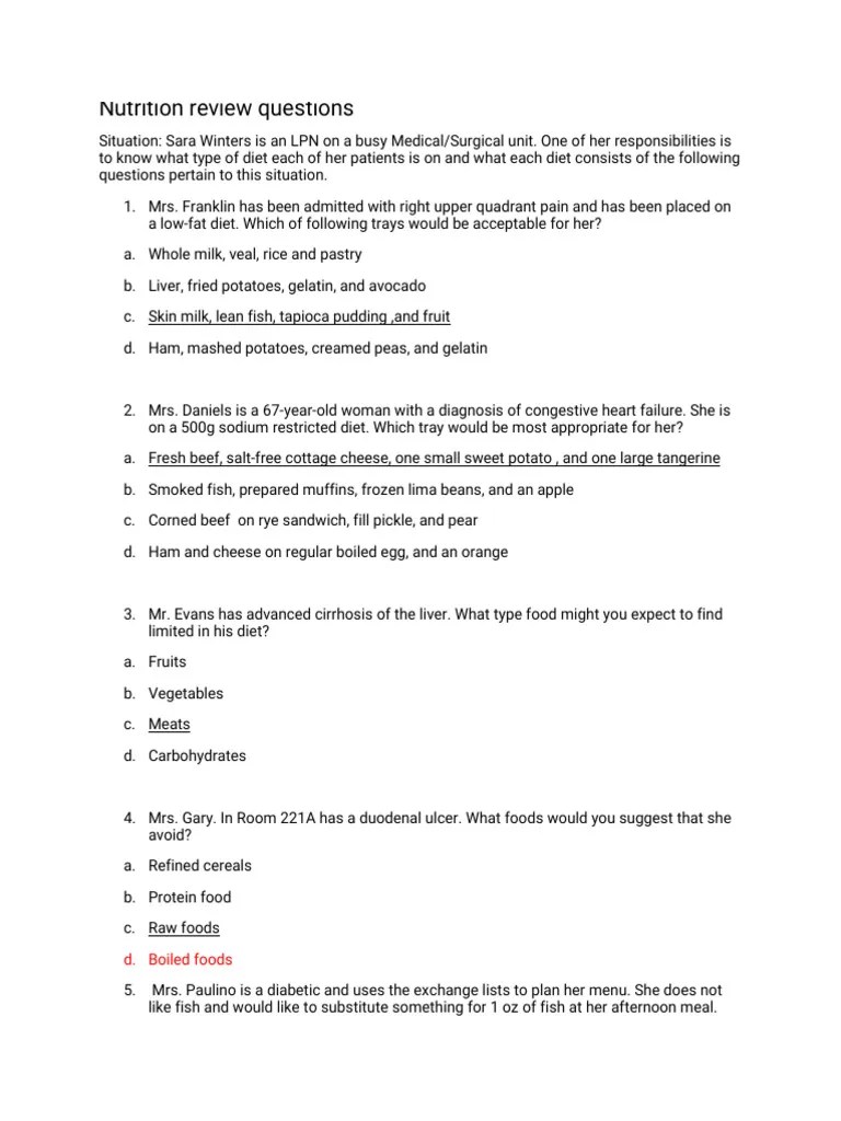 Nutrition review questions