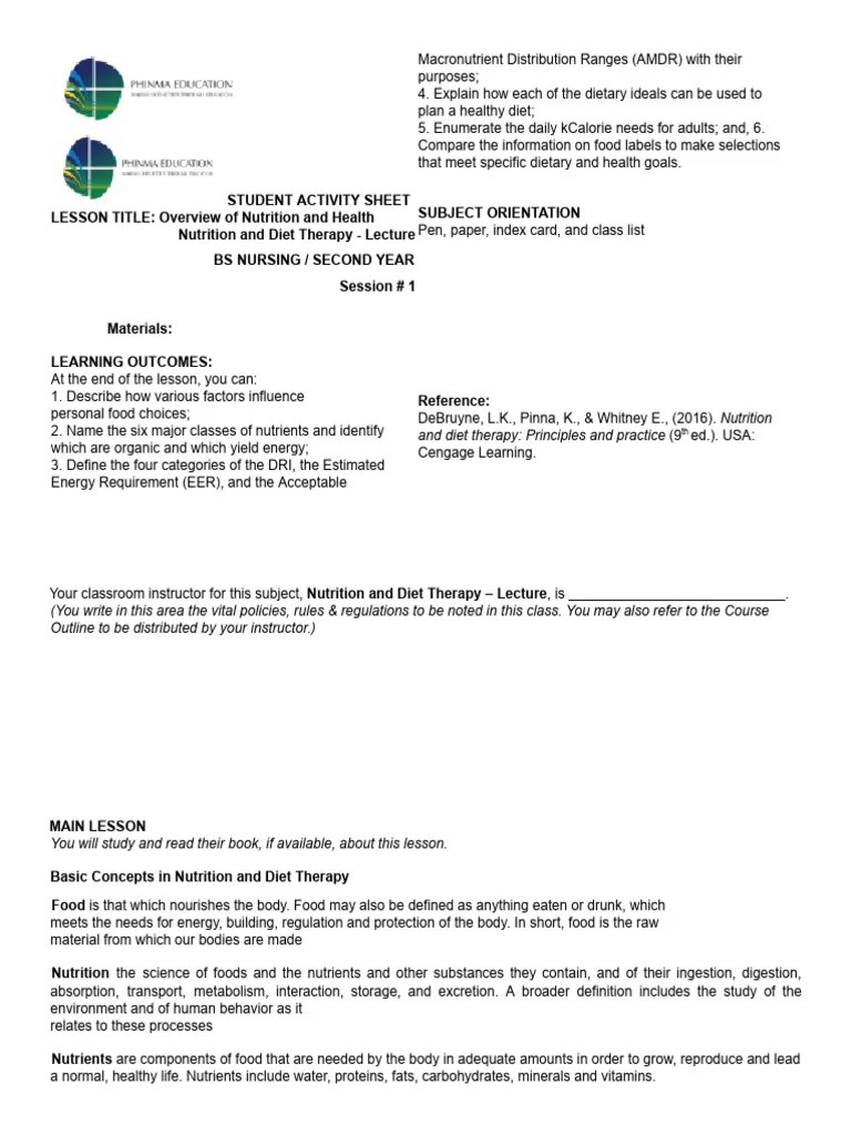 Session #1 SAS - Nutrition (Lecture) | PDF | Nutrients | Food Energy