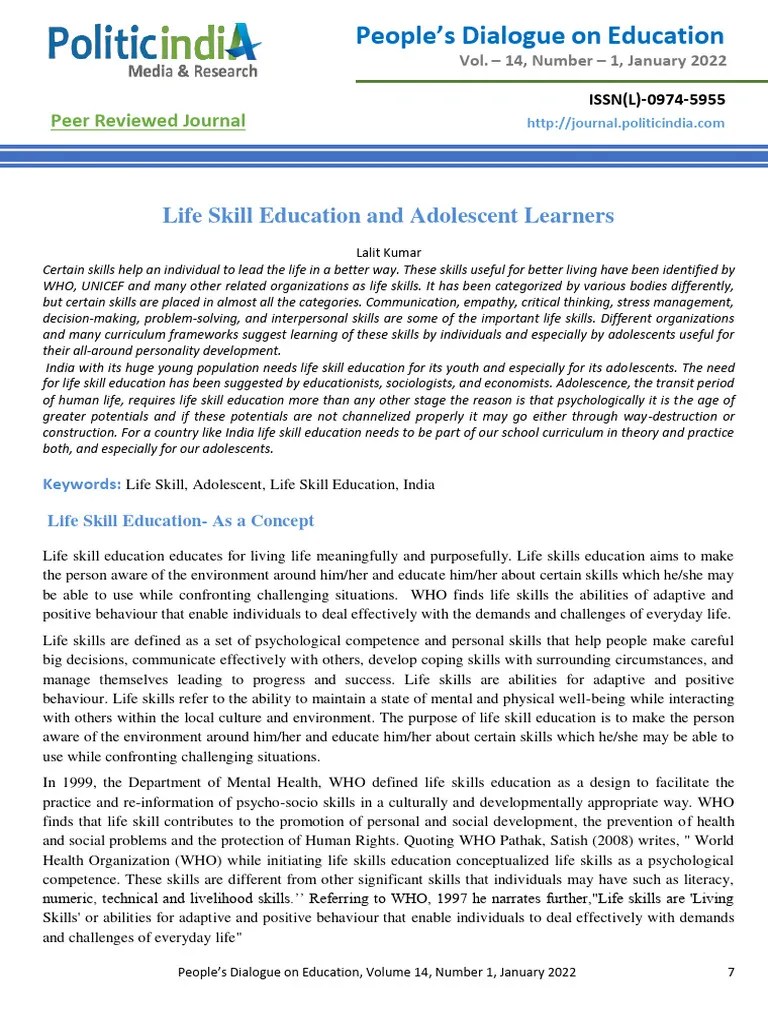 Life Skill Education And Adolescent Lear | Download Free PDF | Adolescence | Life Skills