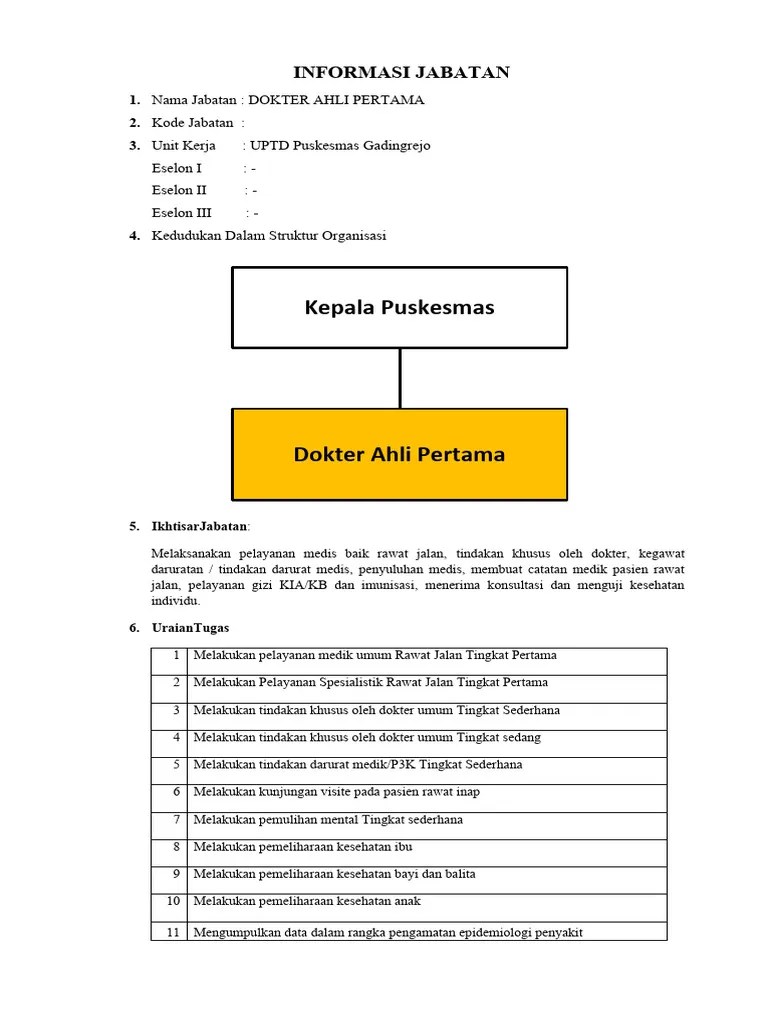 Anjab Dokter Ahli Pertama 2023 | PDF