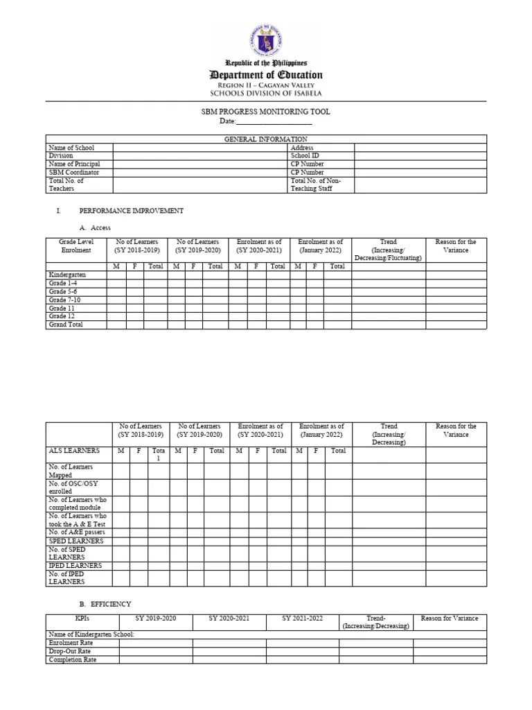 SBM Progress Monitoring Tool 1 | PDF | Education Reform
