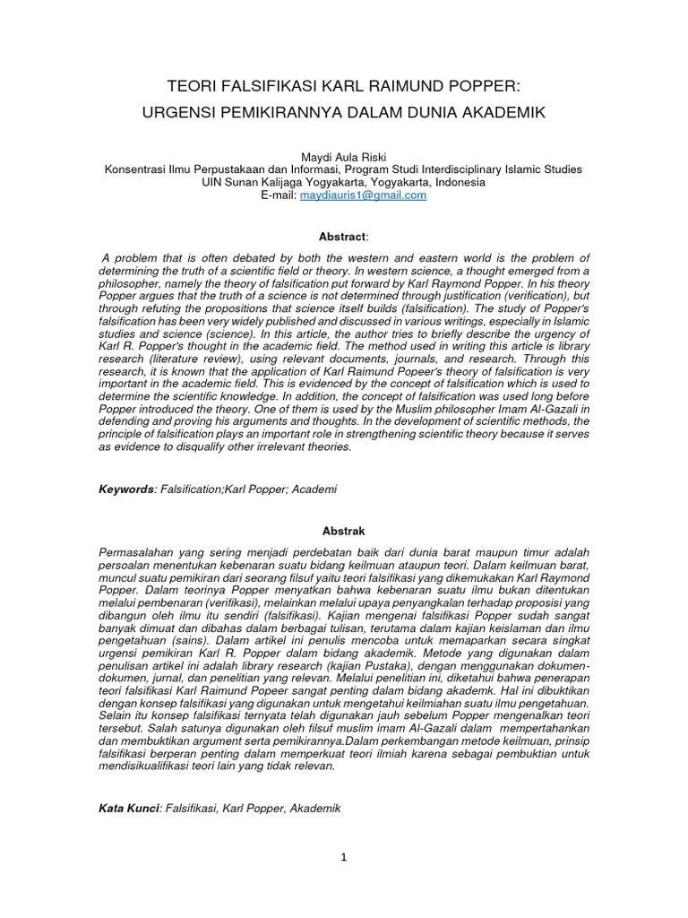 Falsifikasi Karl R. Popper Dan Urgensinya Dala Dunia Akademik | PDF