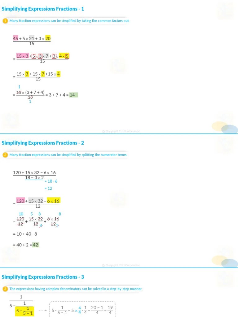 Simplifying Expressions Fractions Summary | PDF