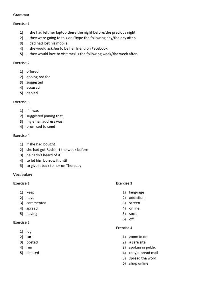 ANSWER KEY PROGRESS CHECK UNIT 1. WB P16,17 | PDF
