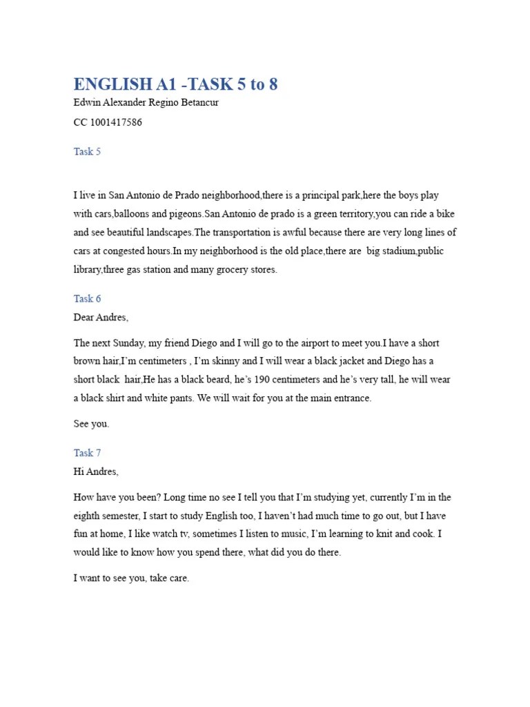 ENGLISH A1 - Task 5-8 | PDF