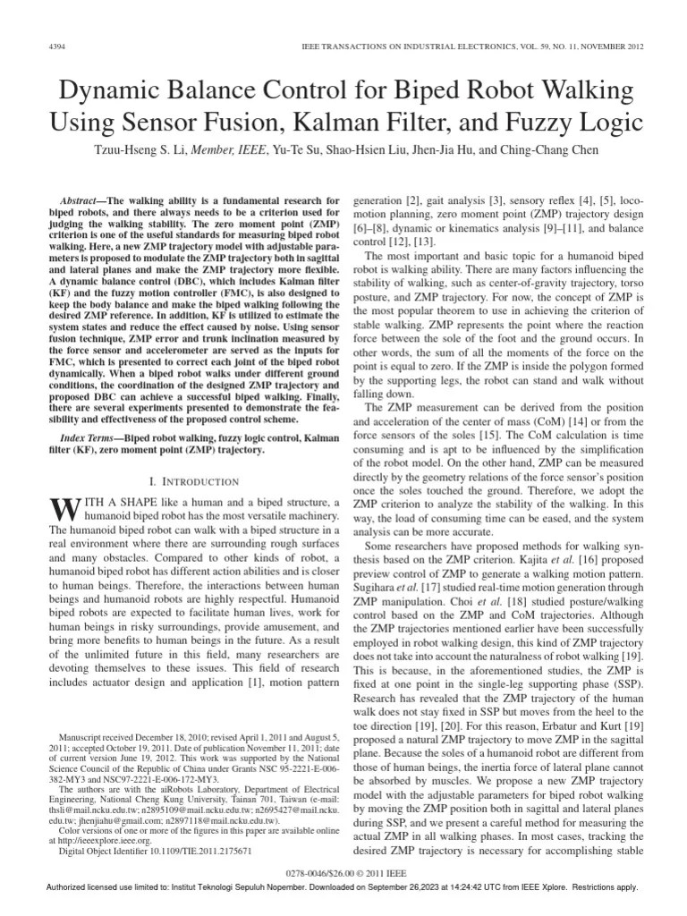 Dynamic Balance Control For Biped Robot Walking Using Sensor Fusion ...
