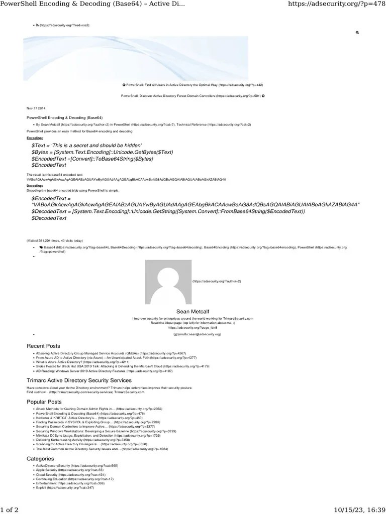 PowerShell Encoding & Decoding (Base64) - Active Directory Security ...