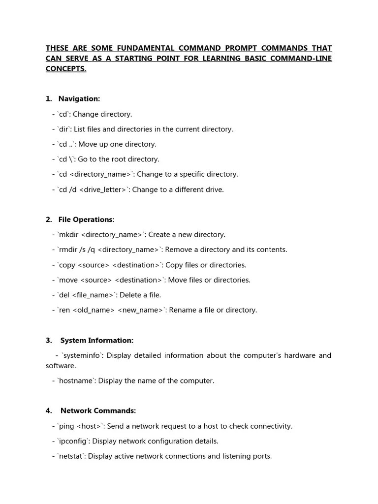 Basic Command Prompt -Command Line Interface [Lecture Notes] | PDF