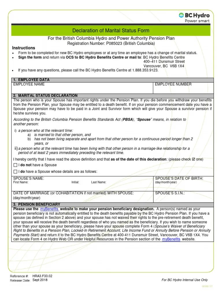 Declaration Of Marital Status Form | PDF | Pension | Spouse