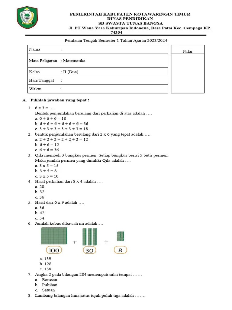 Soal Mtk Kelas 2 Sd Pdf