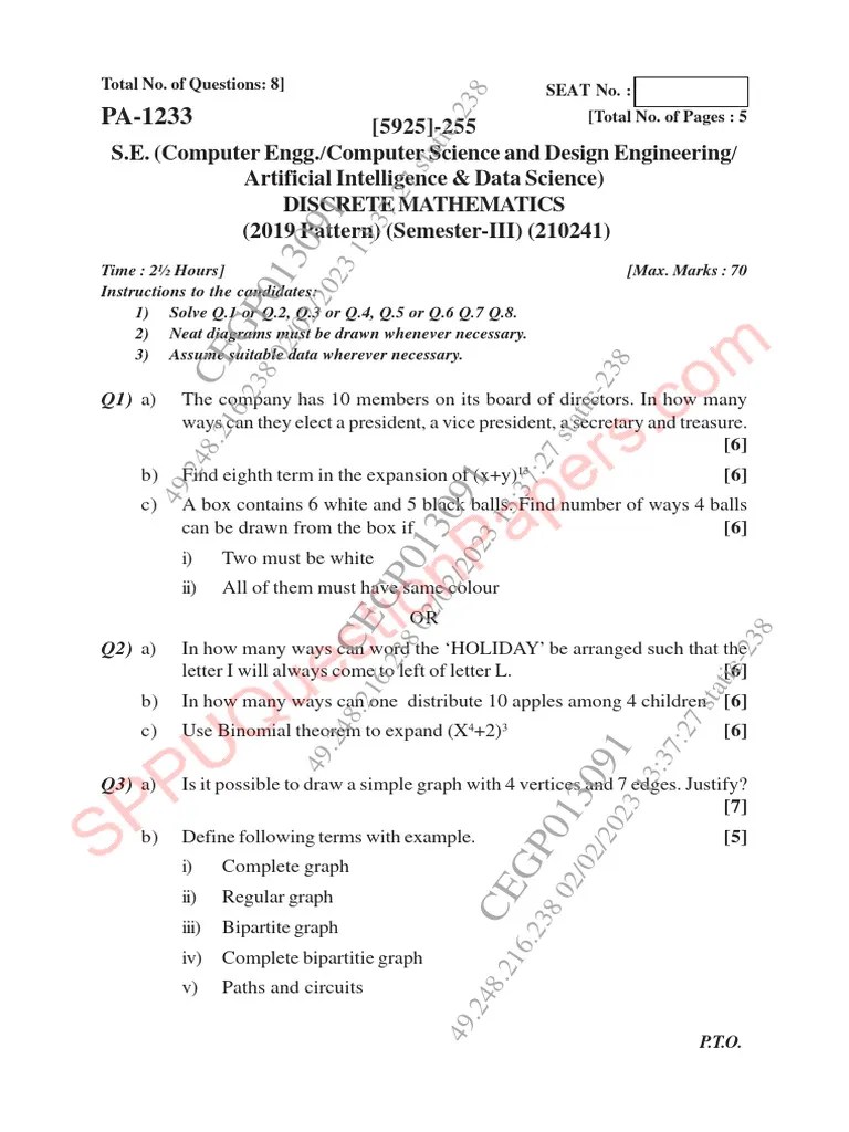 Be Computer Engineering Semester 3 2022 November Discrete Mathematics ...