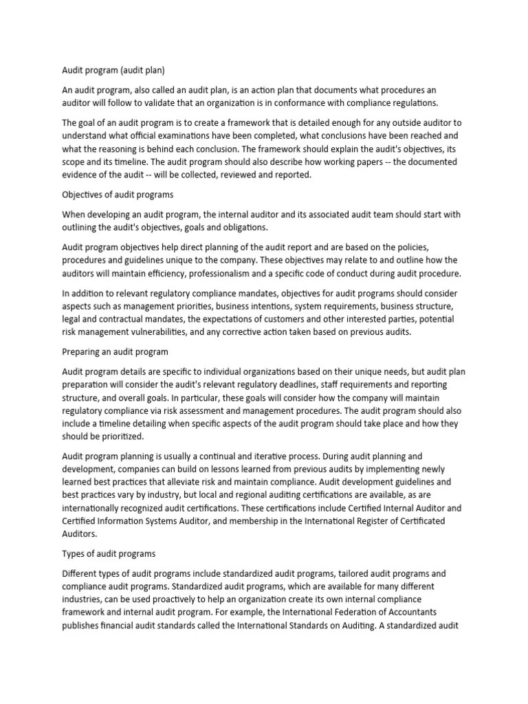 Audit Program | PDF | Audit | Financial Audit