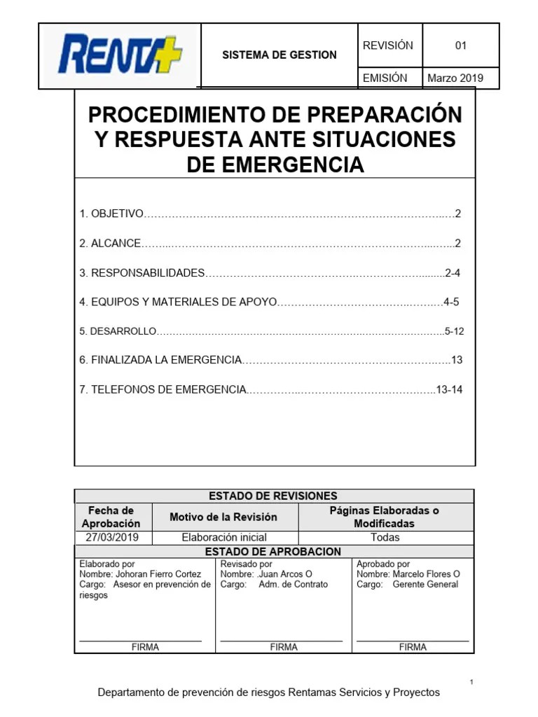 Procedimiento De Preparación Y Respuesta Ante Situaciones De Emergencia | PDF