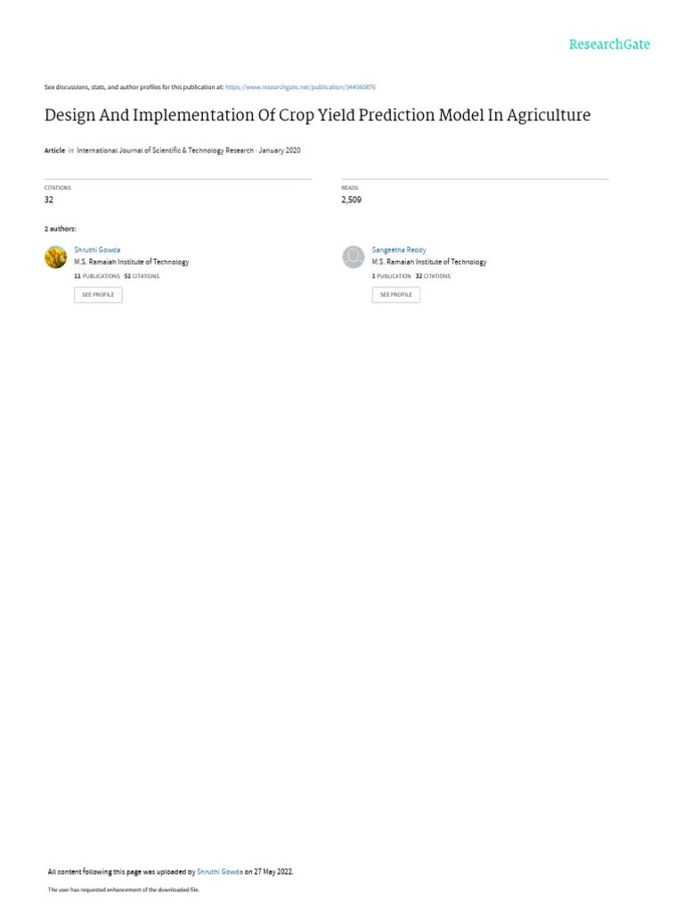 Design And Implementation Of Crop Yield Prediction Model In Agriculture | PDF