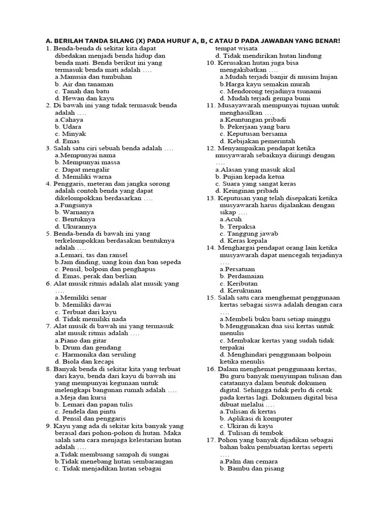 Soal Tema 3 Sub Tema 1 Kelas 3 | PDF