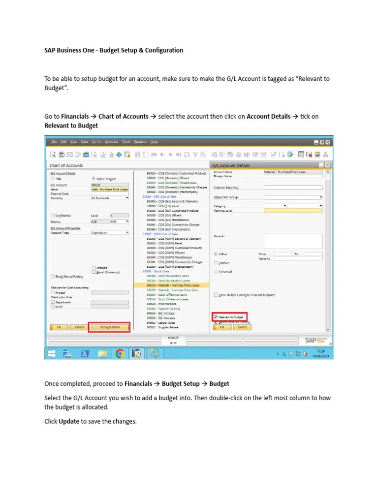 SAP Business One - Budget Setup | PDF