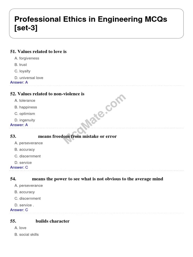 Professional Ethics In Engineering Set 3 | PDF | Virtue | Integrity