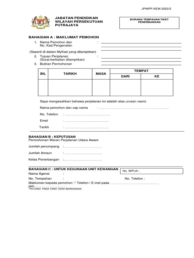 Permohonan Waran Perjalanan Udara Awam Terkini | PDF