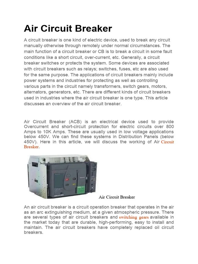Air Circuit Breaker | PDF | Electric Arc | Power Engineering