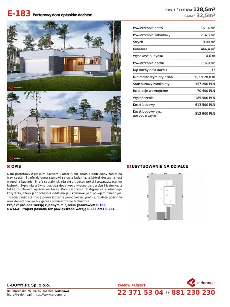 Projekt Domu E 183 Parterowy Dom Z Plaskim Dachem - Https - Www.e Domy ...